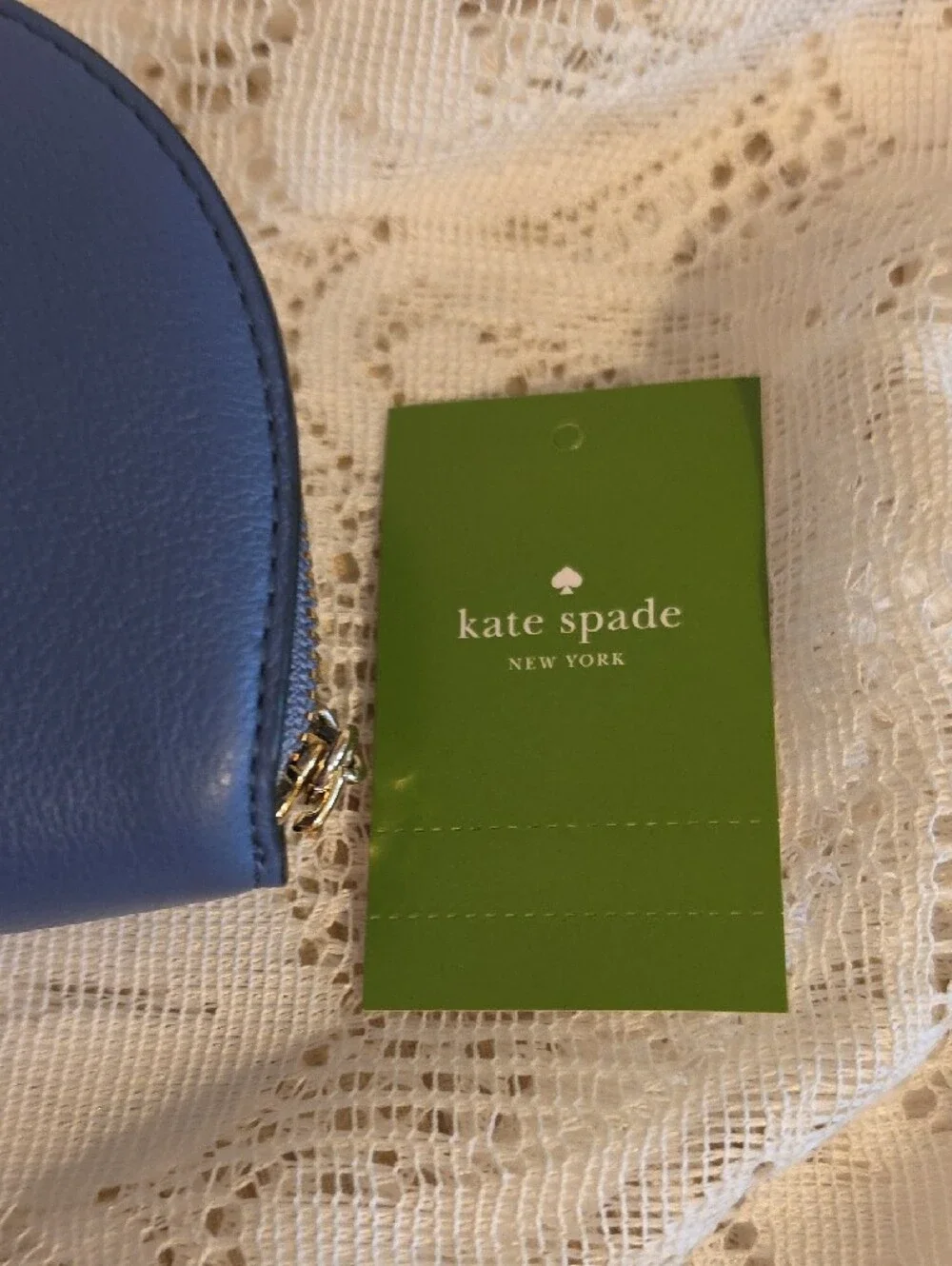 kate spade blue leather keyring coin pouch with gold logo
